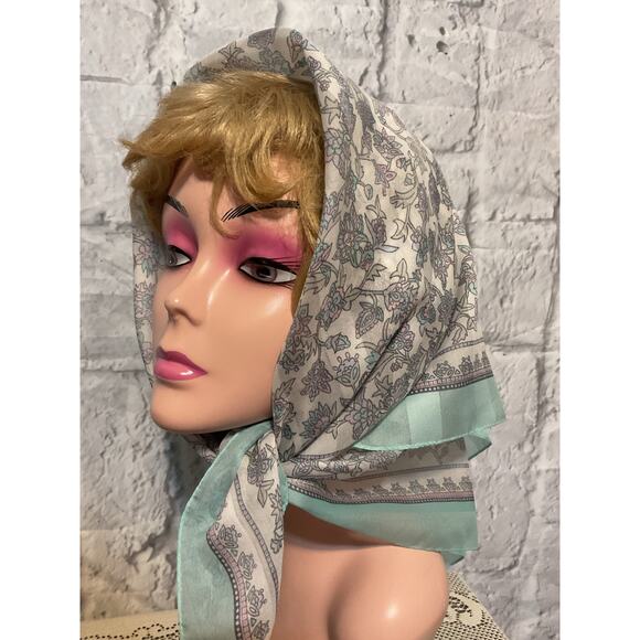 Silken Polyester By Berkshire Vintage Scarf Green Pink Floral - Picture 4 of 9